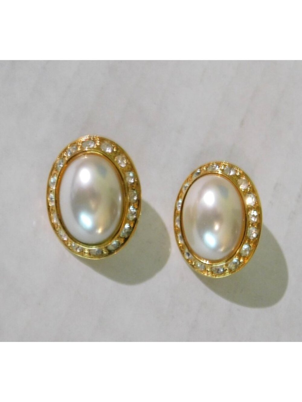 Premier Designs Earrings and Necklace Enhancer Signed Faux Pearl CZ Gold Plated